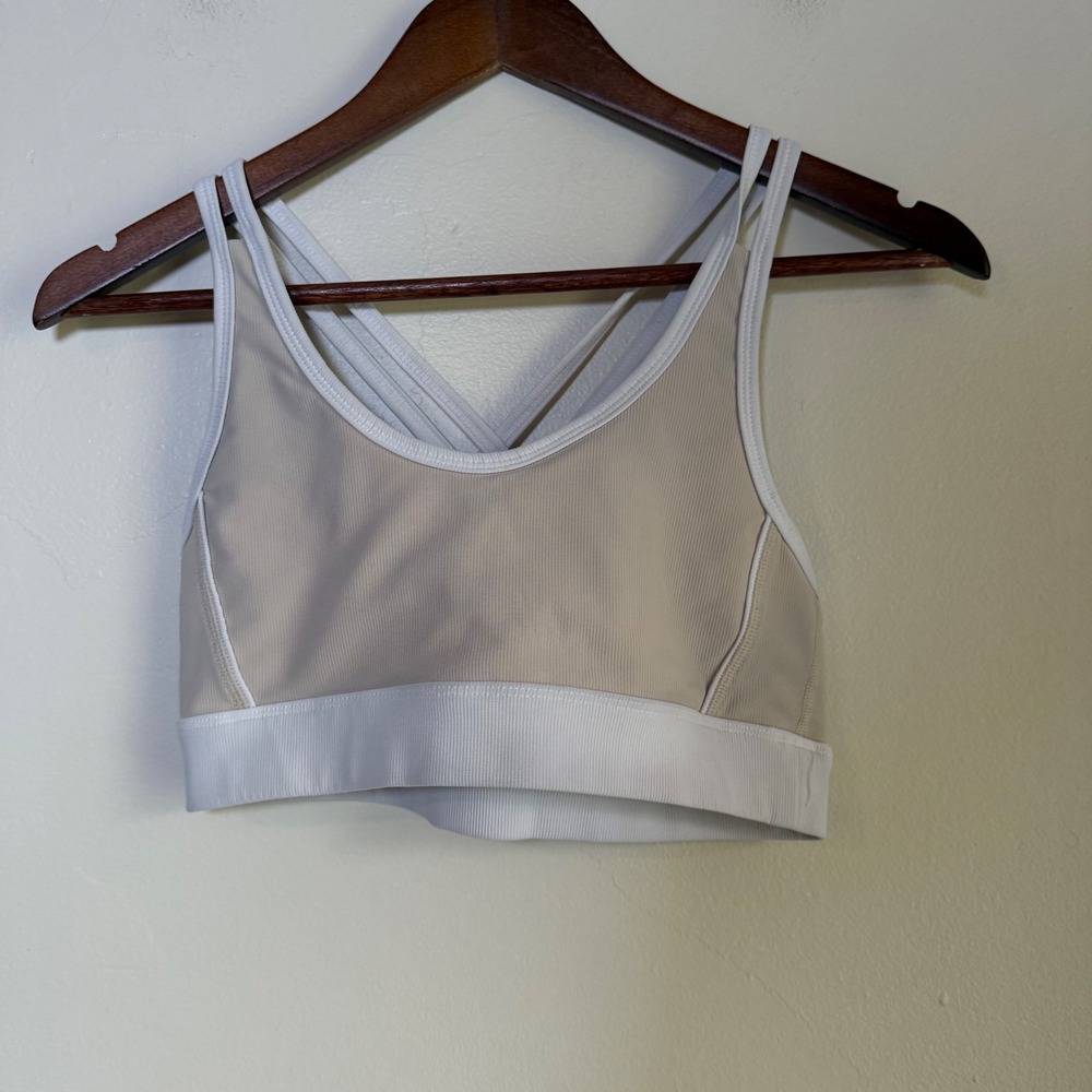 WILO The Label Ribbed Criss Cross Back Sports Bra Size M Tan White
